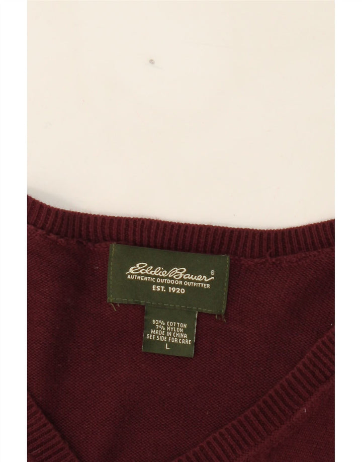 EDDIE BAUER Mens V-Neck Jumper Sweater Large Burgundy Cotton Vintage Eddie Bauer and Second-Hand Eddie Bauer from Messina Hembry 