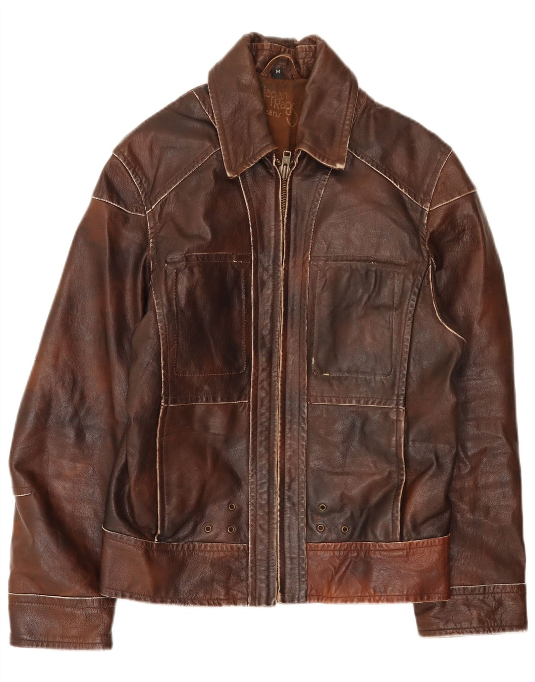 Vintage Mens Leather Jacket UK 38 Medium Brown Patchwork