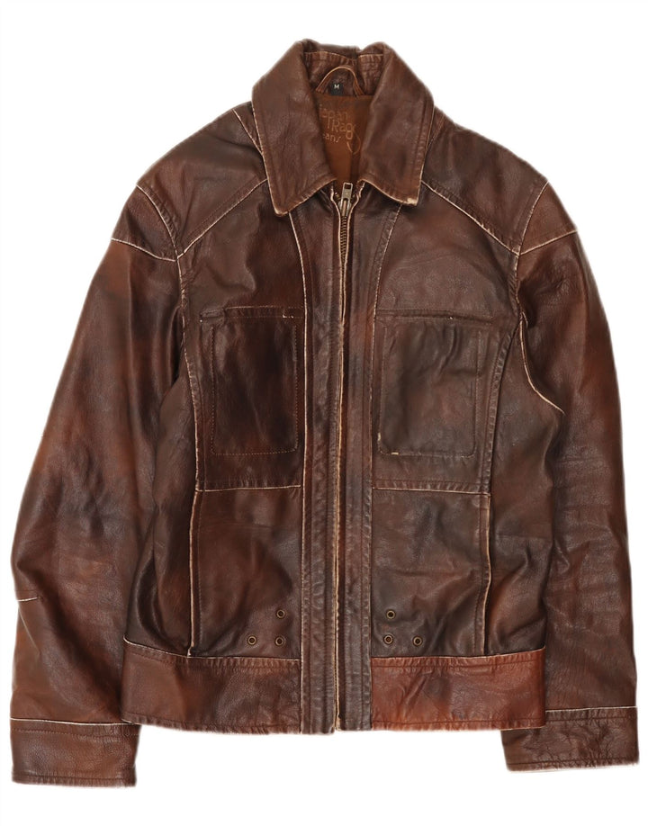 Vintage Mens Leather Jacket UK 38 Medium Brown Patchwork