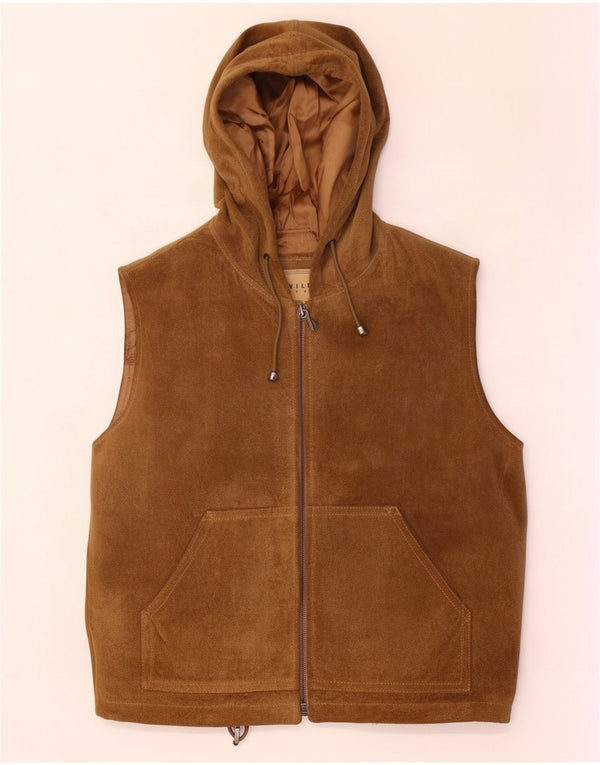 Privilegi Womens Hooded Suede Gilet IT 46 Large Beige Leather