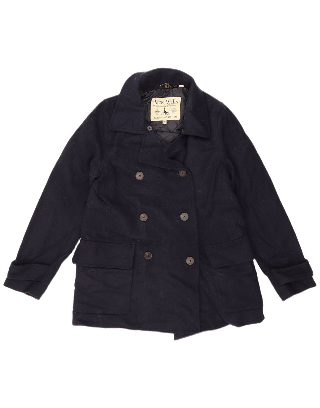 Jack Wills Womens Pea Coat UK 12 Medium Navy Blue Wool