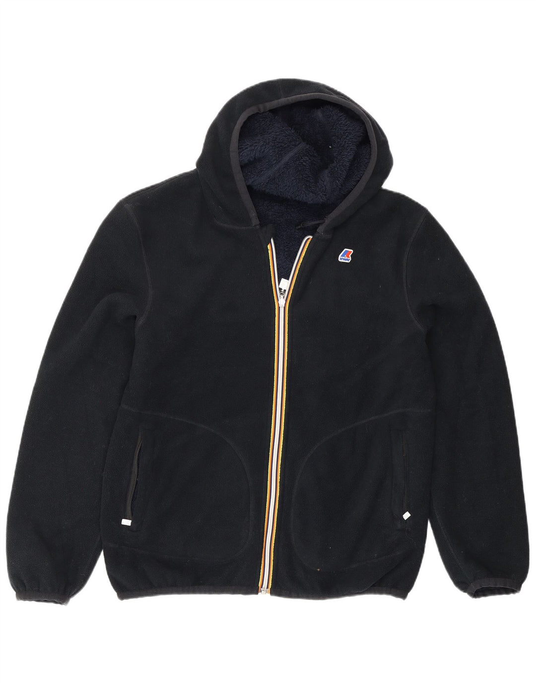 K-Way Mens Hooded Reversible Fleece Jacket UK 40 Large Navy Blue Polyester