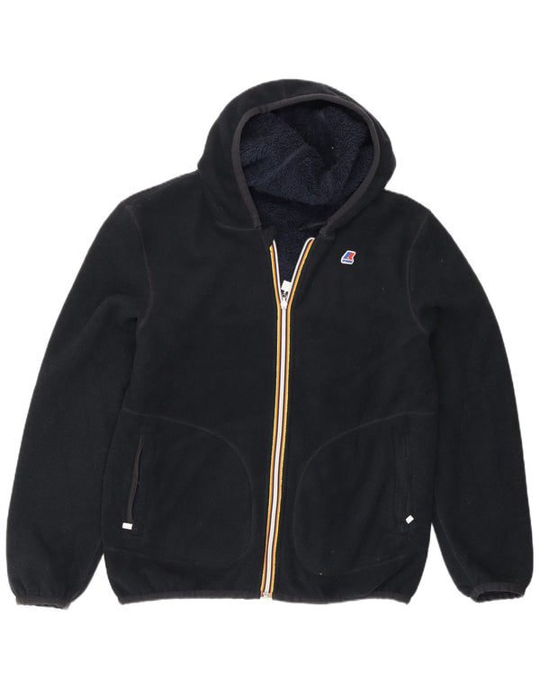 K-Way Mens Hooded Reversible Fleece Jacket UK 40 Large Navy Blue Polyester