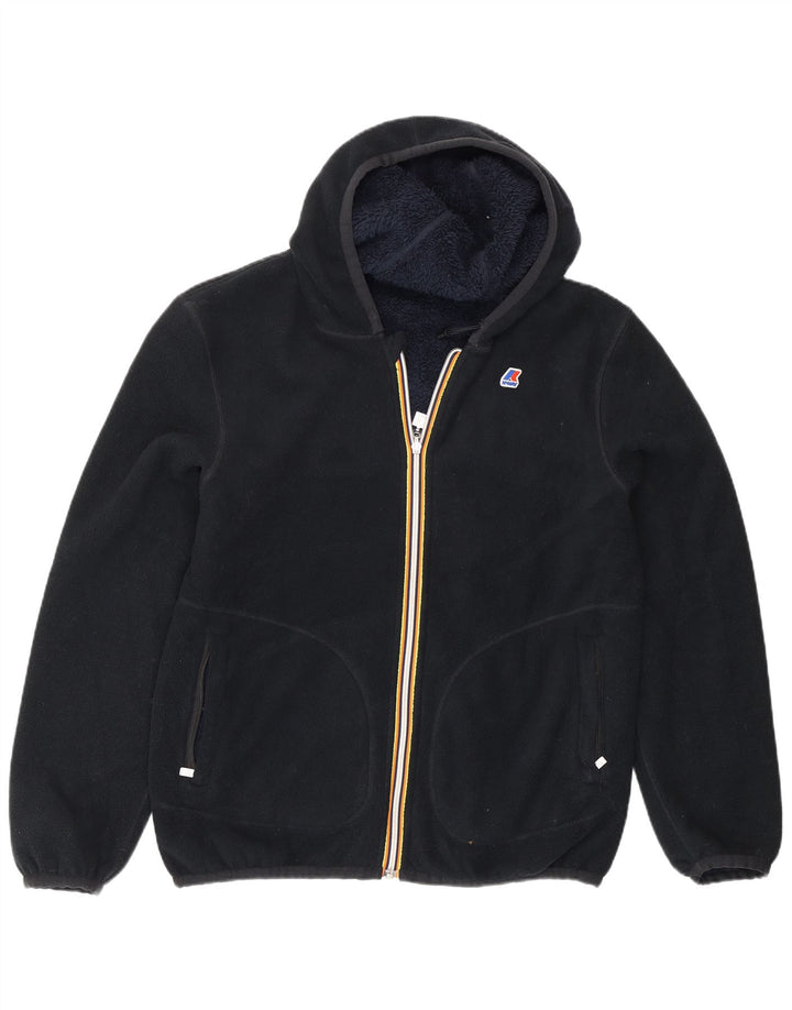 K-Way Mens Hooded Reversible Fleece Jacket UK 40 Large Navy Blue Polyester