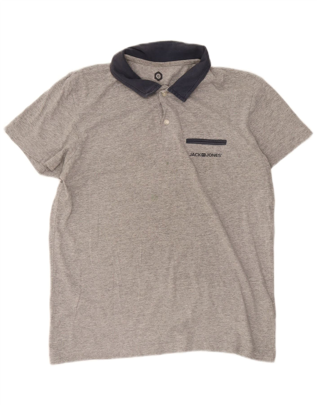 Jack & Jones Mens Polo Shirt Medium Grey Colourblock Cotton