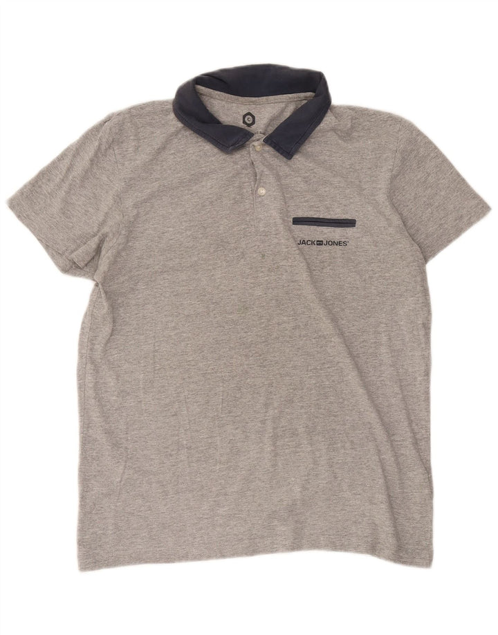 Jack & Jones Mens Polo Shirt Medium Grey Colourblock Cotton