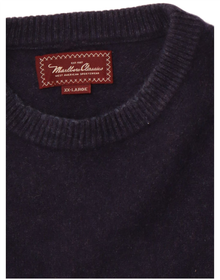 MARLBORO CLASSICS Womens Boat Neck Jumper Sweater UK 20 2XL Navy Blue Wool
