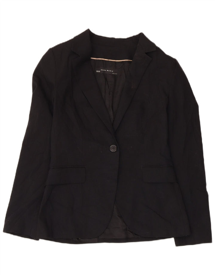 Zara Womens 1 Button Blazer Jacket EU 38 Small Black Polyester