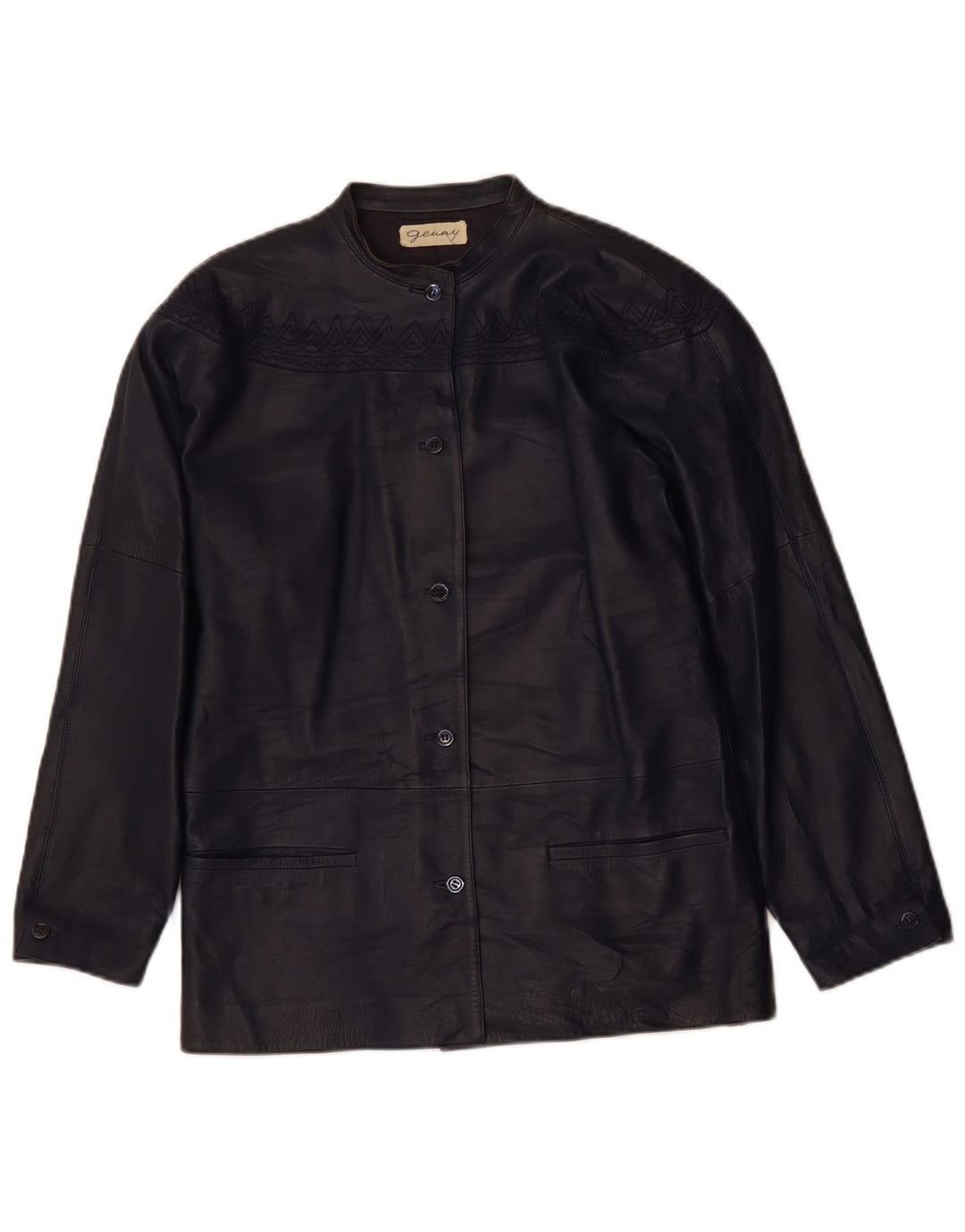 GENNY Womens Oversized Leather Jacket EU 34 XS Navy Blue