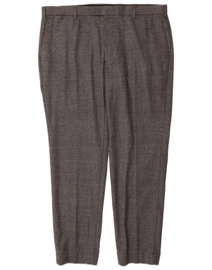 Marks & Spencer Mens Tailored Fit Straight Suit Trousers W40 L31 Grey Check