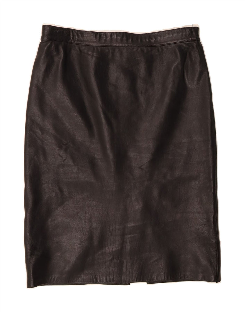 VINTAGE Womens Midi Leather Skirt W32 Large  Black Vintage Vintage and Second-Hand Vintage from Messina Hembry 