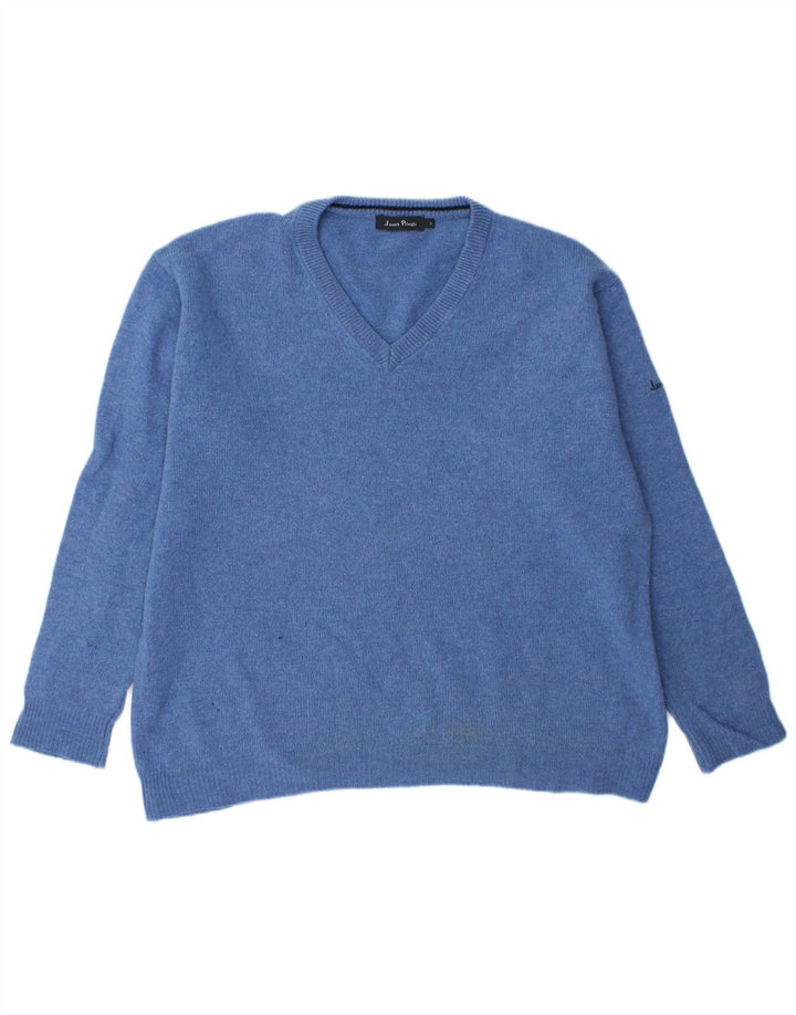 JAMES PRINGLE Mens V-Neck Jumper Sweater Large Blue New Wool