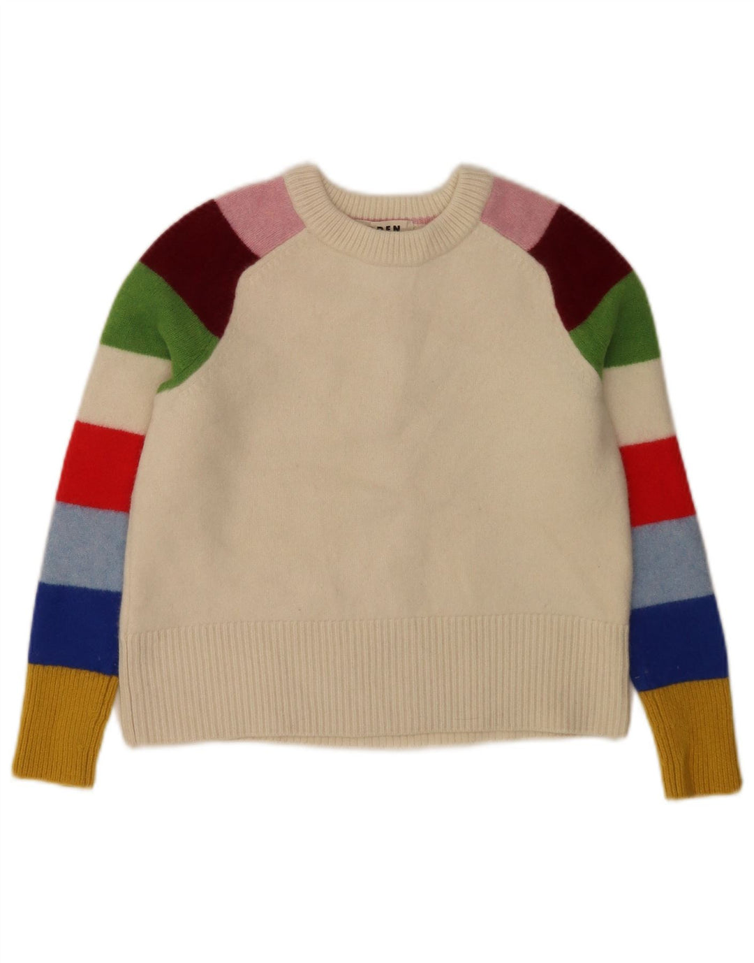 Boden Girls Crew Neck Jumper Sweater 8-9 Years Medium White Colourblock