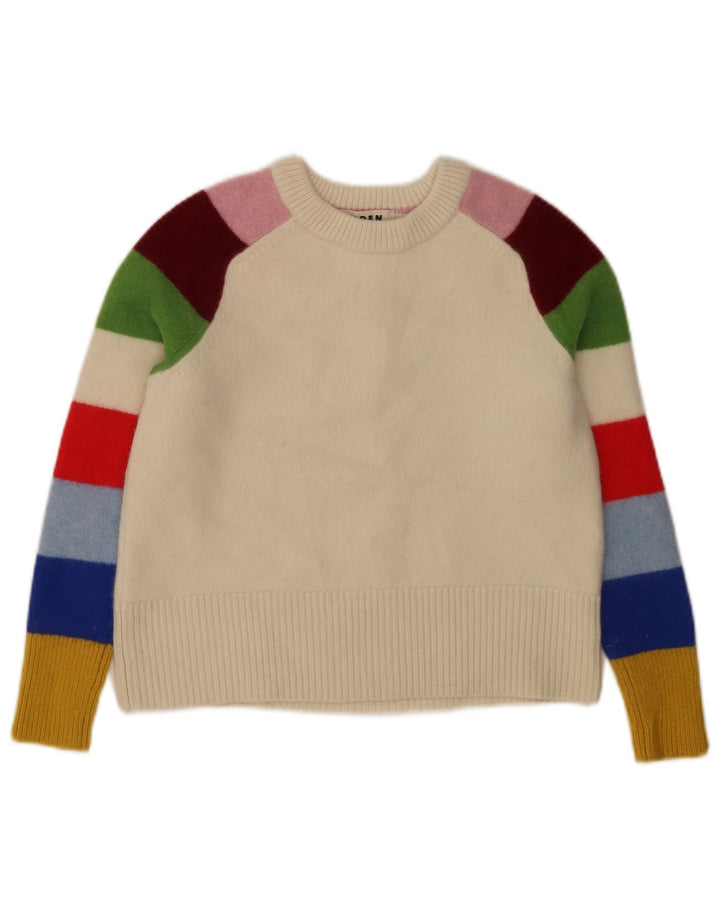Boden Girls Crew Neck Jumper Sweater 8-9 Years Medium White Colourblock