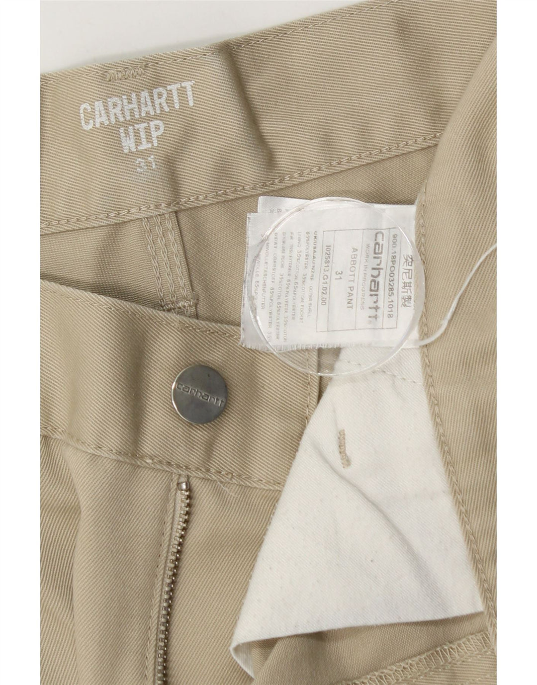 Carhartt Mens Slim Chino Trousers W31 L25 Beige Polyester