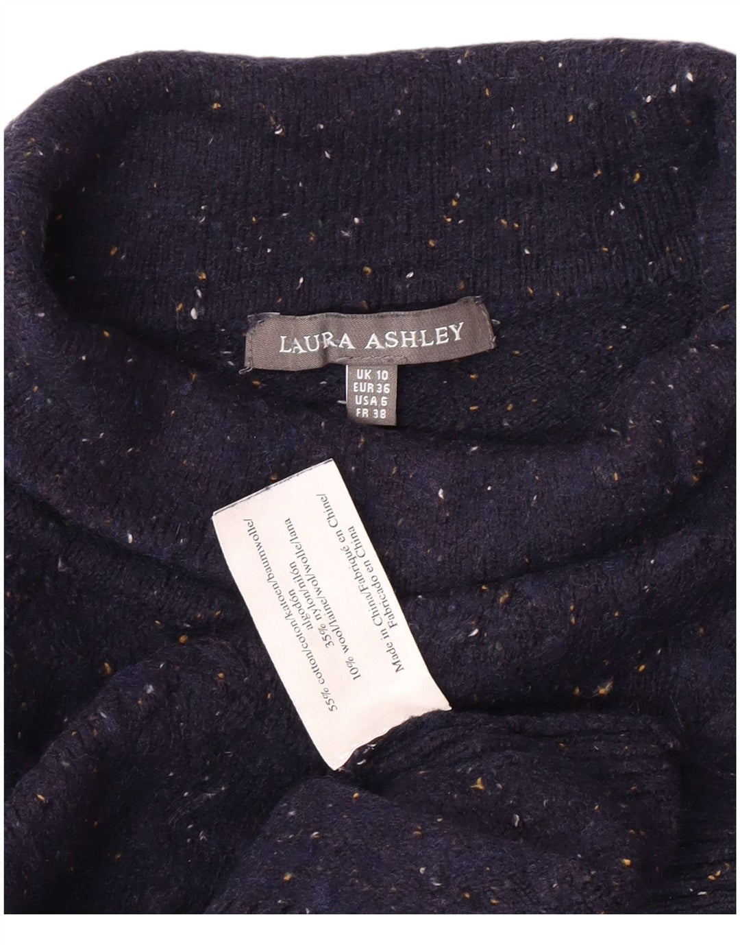 LAURA ASHLEY Womens Roll Neck Jumper Sweater UK 10 Small Navy Blue Flecked