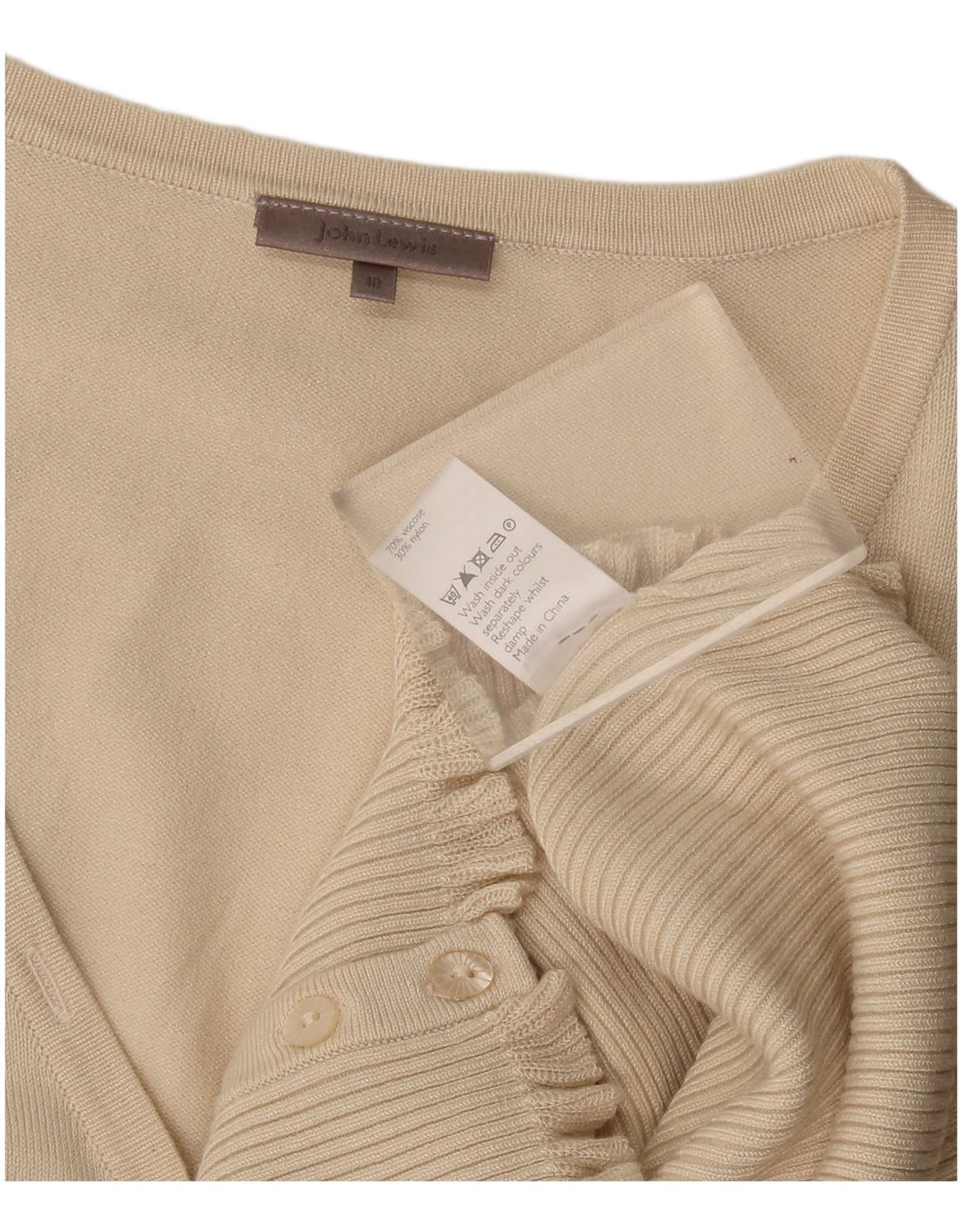 John Lewis Womens Cardigan Sweater UK 10 Small Beige Viscose