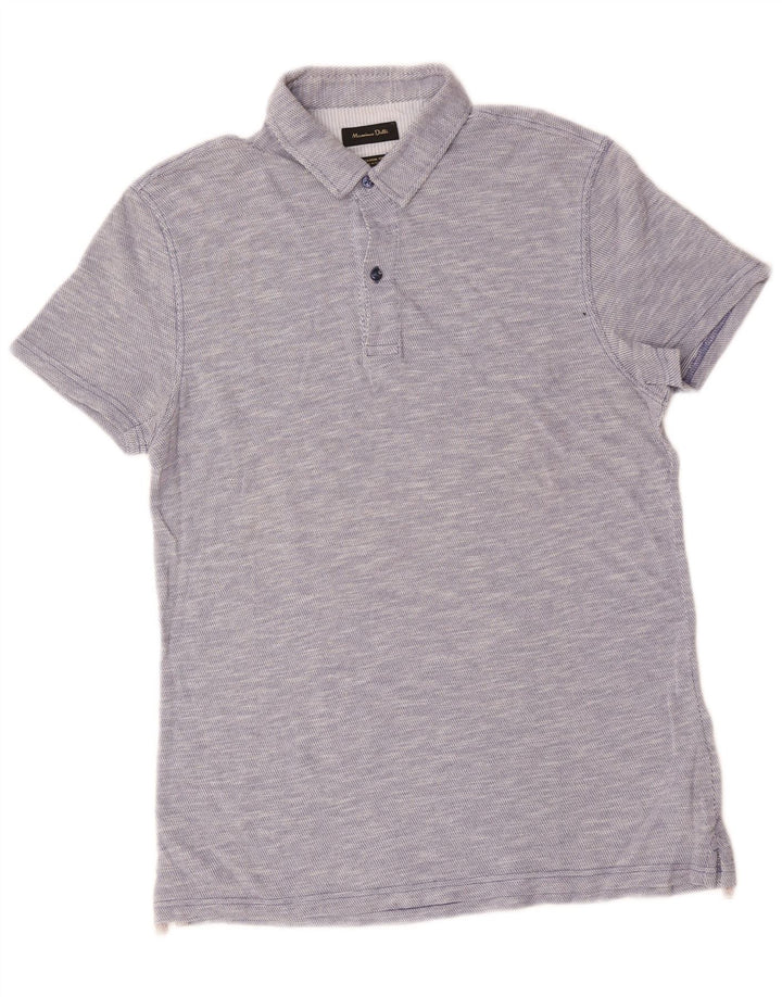 Massimo Dutti Mens Casual Fit Polo Shirt Medium Blue Flecked Cotton