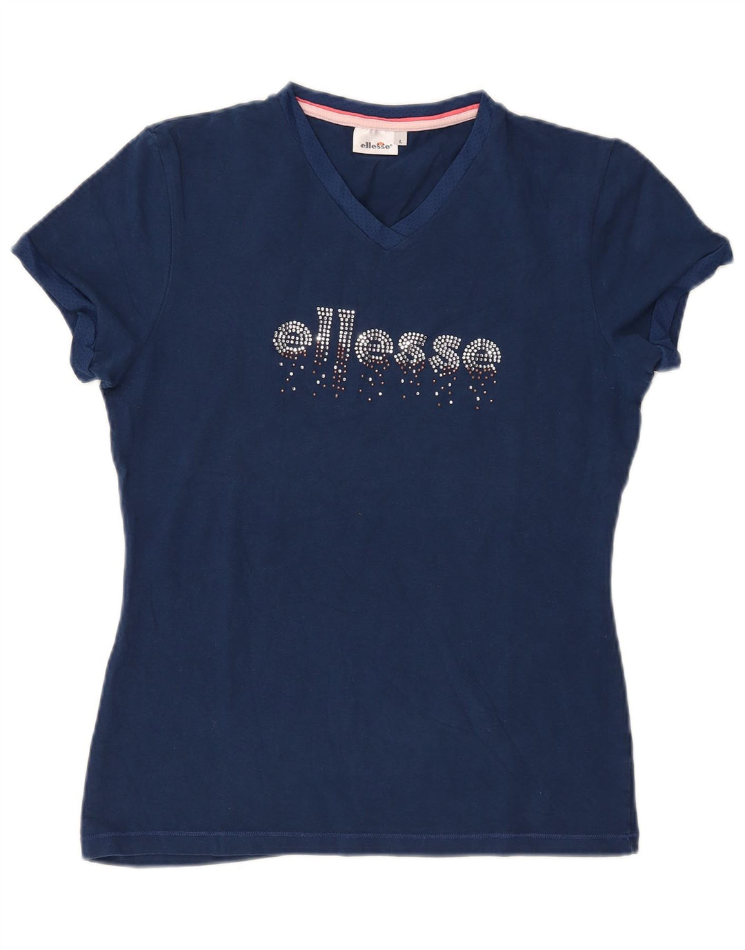 ELLESSE Womens Graphic T-Shirt Top UK 14 Large Navy Blue Cotton