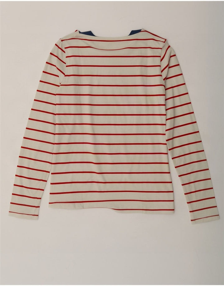 Lacoste Womens Top Long Sleeve Size 38 Medium Off White Striped Cotton