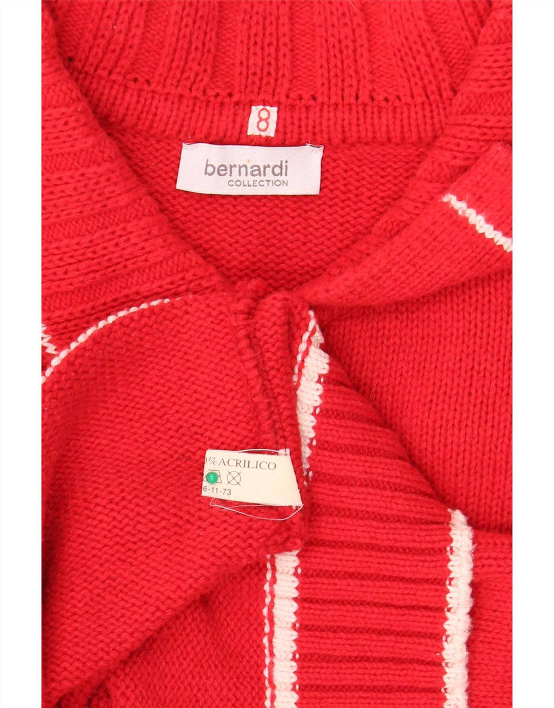 Bernardi Womens Graphic Full Zip Cardigan Sweater US 8 Medium Red Cotton