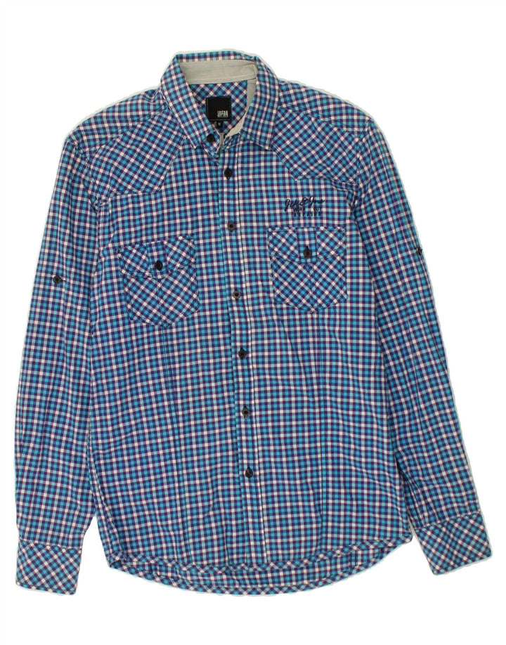 JACK & JONES Mens Graphic Shirt Medium Blue Check Cotton Vintage Jack & Jones and Second-Hand Jack & Jones from Messina Hembry 