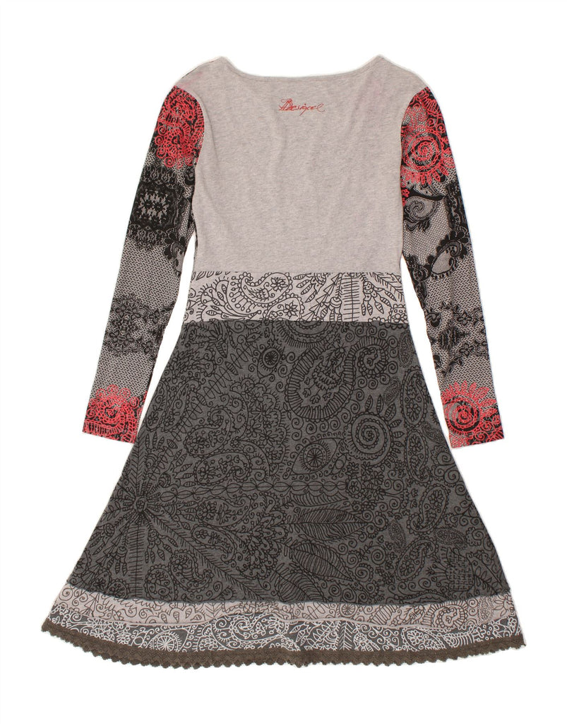 DESIGUAL Womens A-Line Dress UK 14 Large Grey Paisley Cotton | Vintage Desigual | Thrift | Second-Hand Desigual | Used Clothing | Messina Hembry 