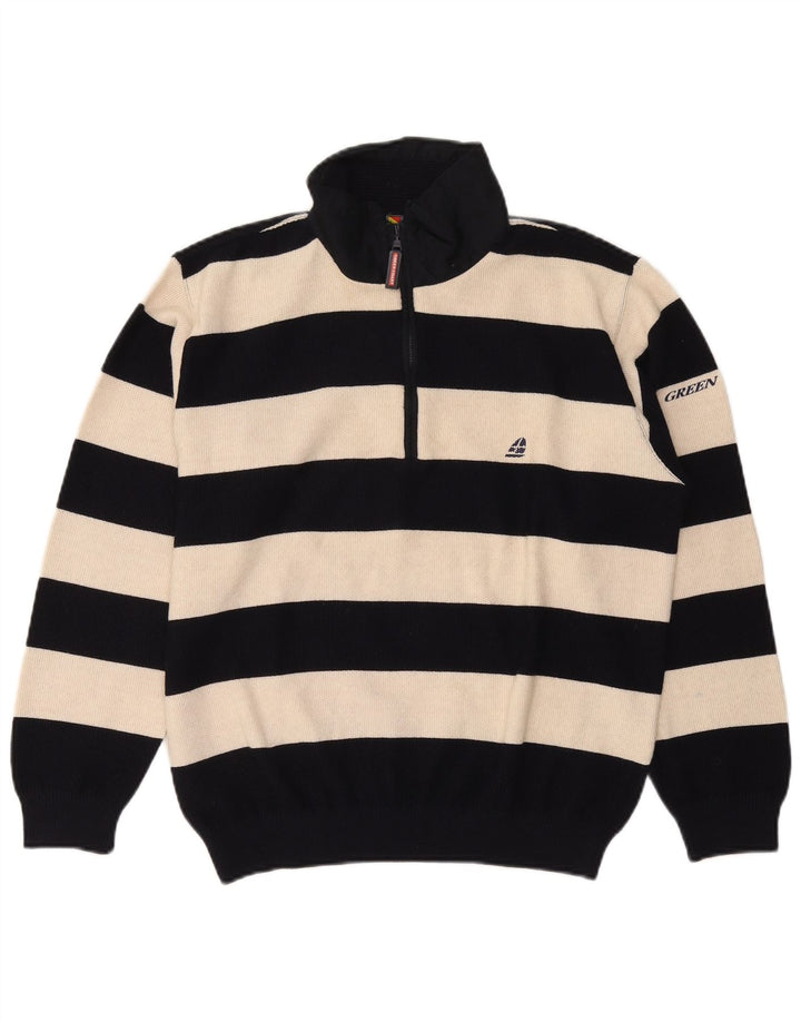 Green Coast Mens Zip Neck Jumper Sweater IT 48 Medium Black Striped Wool