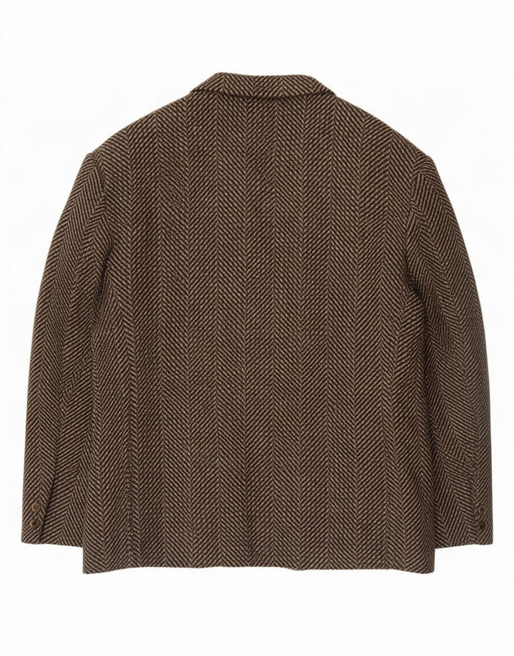 Ciao Mens 2 Button Blazer Jacket EU 50 Large Brown Herringbone Wool