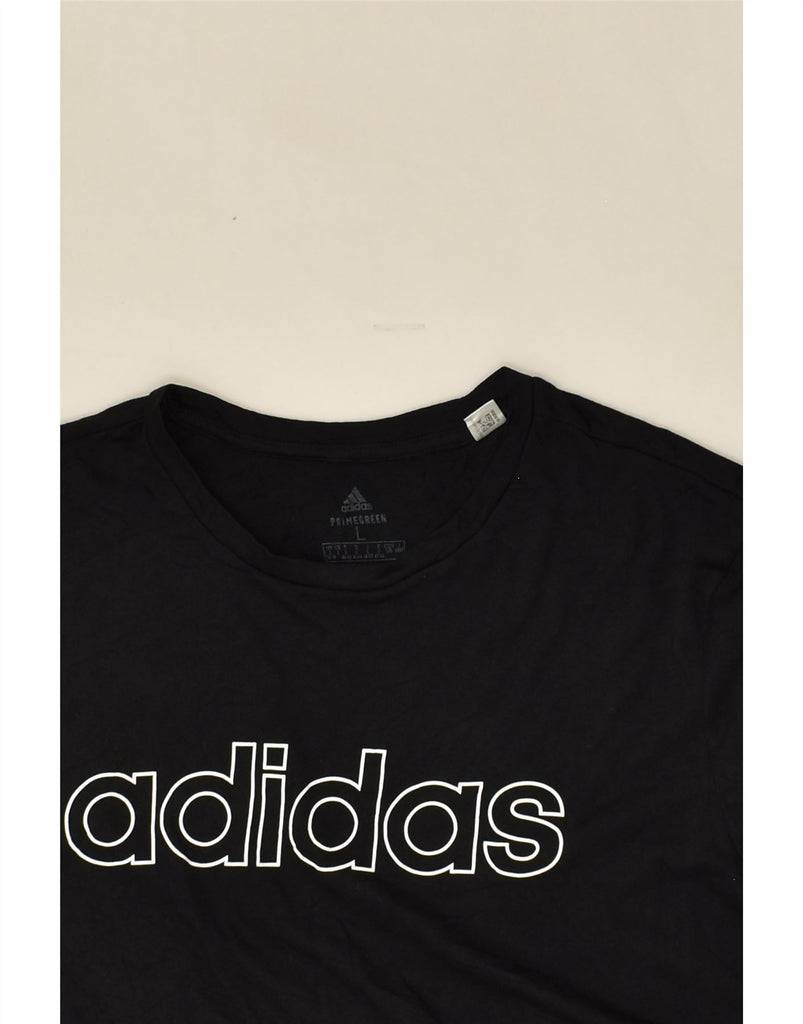 ADIDAS Womens Crop Graphic T-Shirt Top UK 14 Large Black Polyester | Vintage Adidas | Thrift | Second-Hand Adidas | Used Clothing | Messina Hembry 