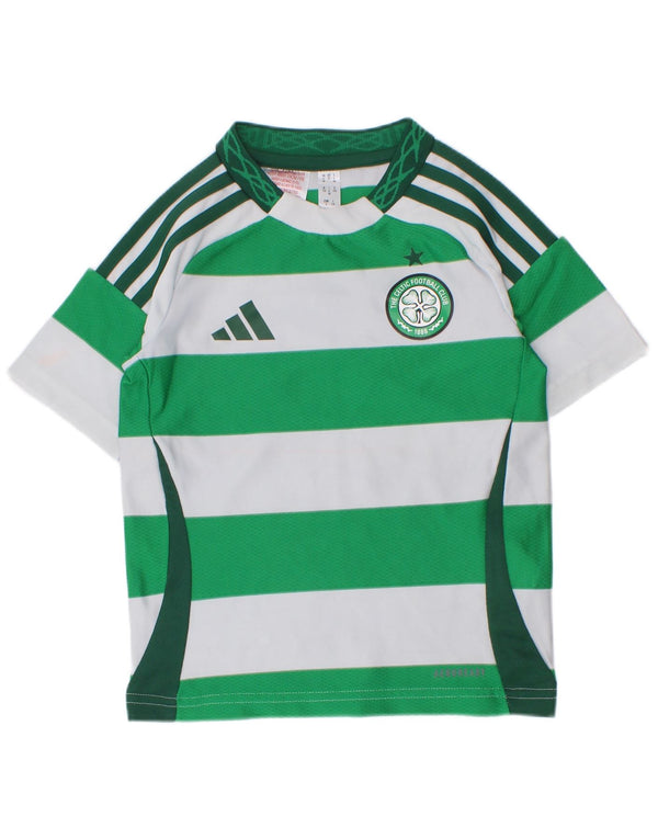 Adidas Boys Graphic T-Shirt Top 4-5 Years Green Striped Polyester