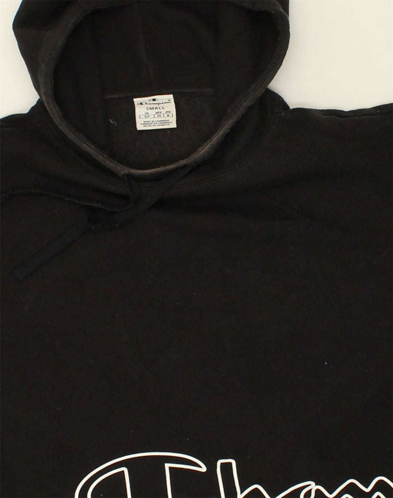 CHAMPION Womens Crop Graphic Hoodie Jumper UK 8 Small Black Cotton | Vintage Champion | Thrift | Second-Hand Champion | Used Clothing | Messina Hembry 