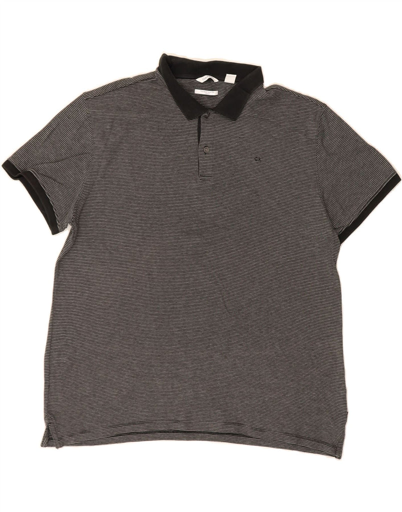 CALVIN KLEIN Mens Slim Fit Polo Shirt XL Grey Striped Cotton Vintage Calvin Klein and Second-Hand Calvin Klein from Messina Hembry 