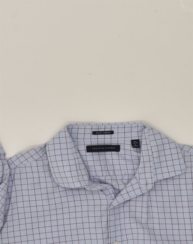 TOMMY HILFIGER Mens Stretch Slim Fit Shirt Size 16 1/2 Large Blue Check | Vintage Tommy Hilfiger | Thrift | Second-Hand Tommy Hilfiger | Used Clothing | Messina Hembry 