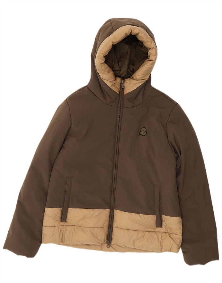 Invicta Womens Hooded Padded Jacket UK 14 Medium Brown Colourblock