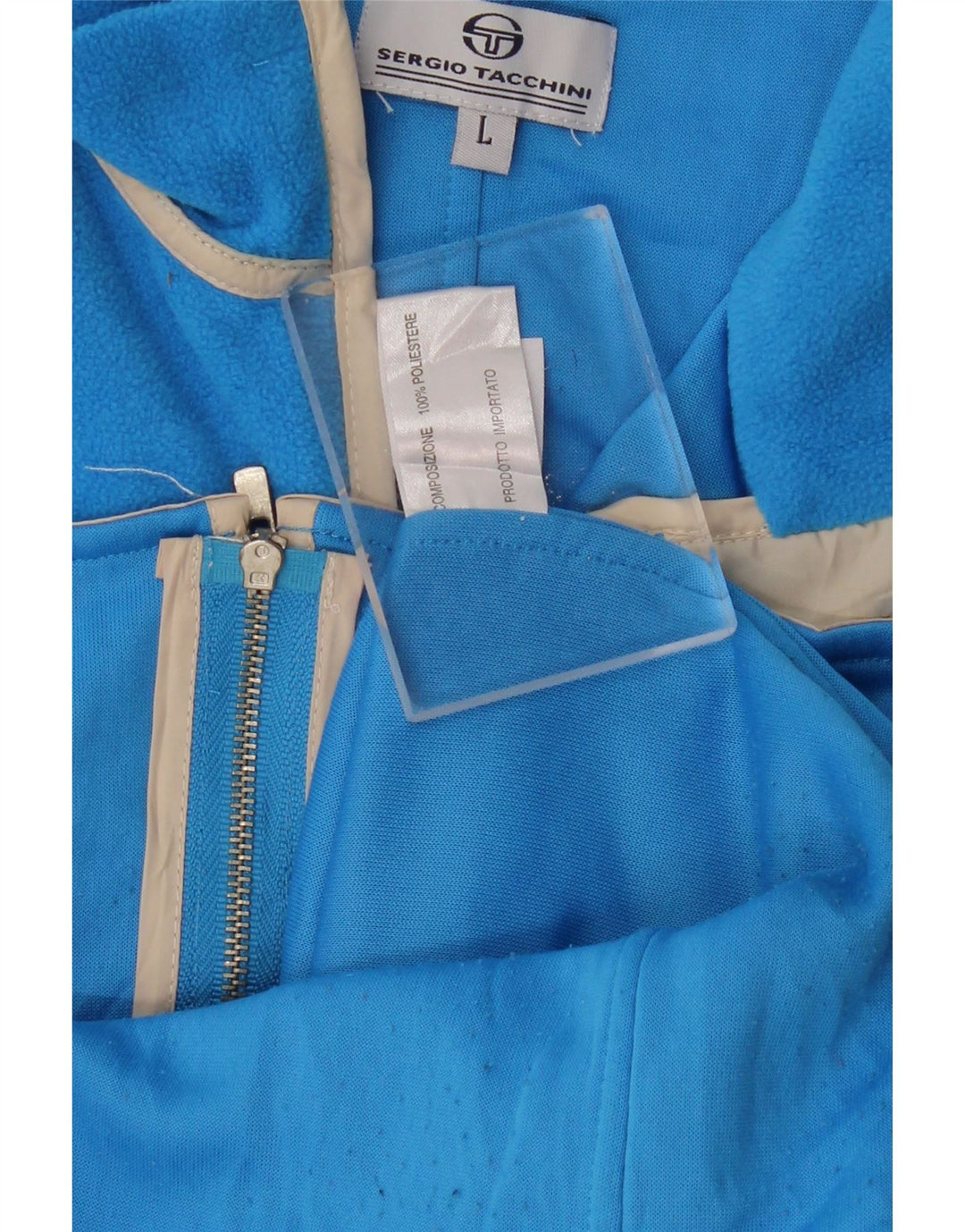 SERGIO TACCHINI Womens Fleece Jacket UK 14 Large Blue Striped Polyester
