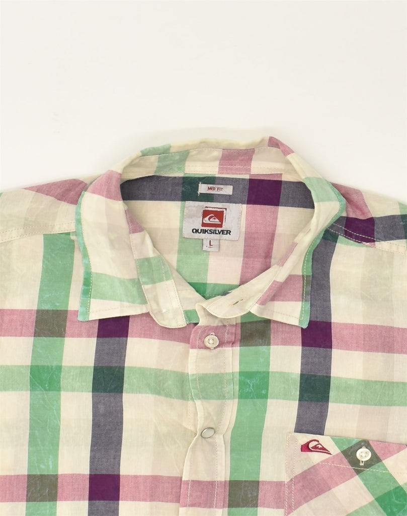 QUIKSILVER Mens Short Sleeve Shirt Large Beige Check Cotton | Vintage Quiksilver | Thrift | Second-Hand Quiksilver | Used Clothing | Messina Hembry 