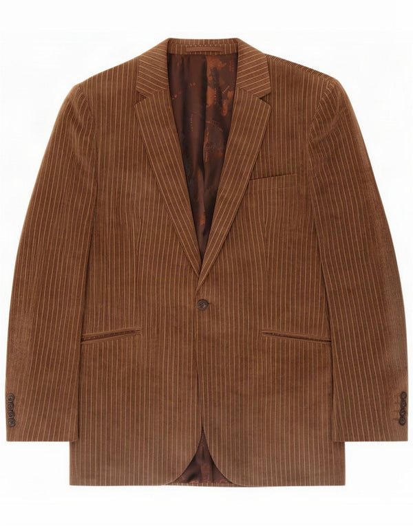 Remus Mens 1 Button Corduroy Blazer Jacket UK 46 3XL Brown Striped
