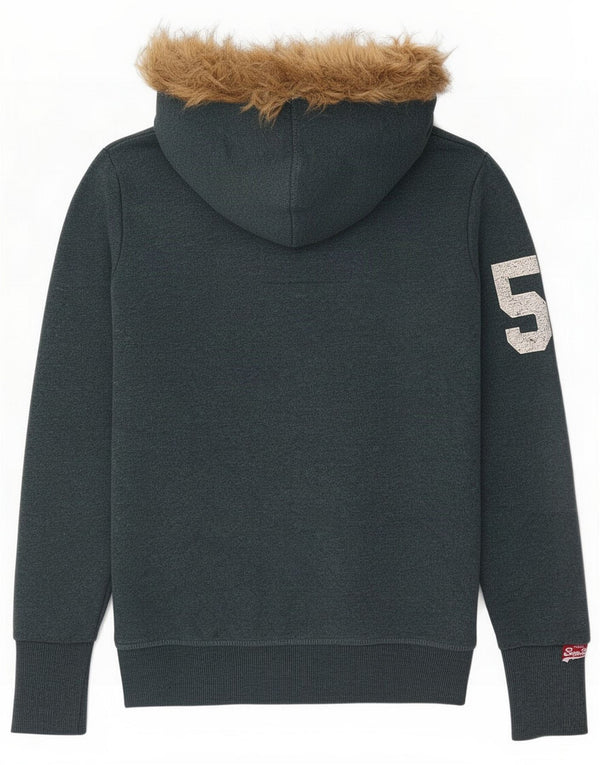 Superdry Womens Graphic Zip Hoodie Sweater UK 10 Small Blue Cotton