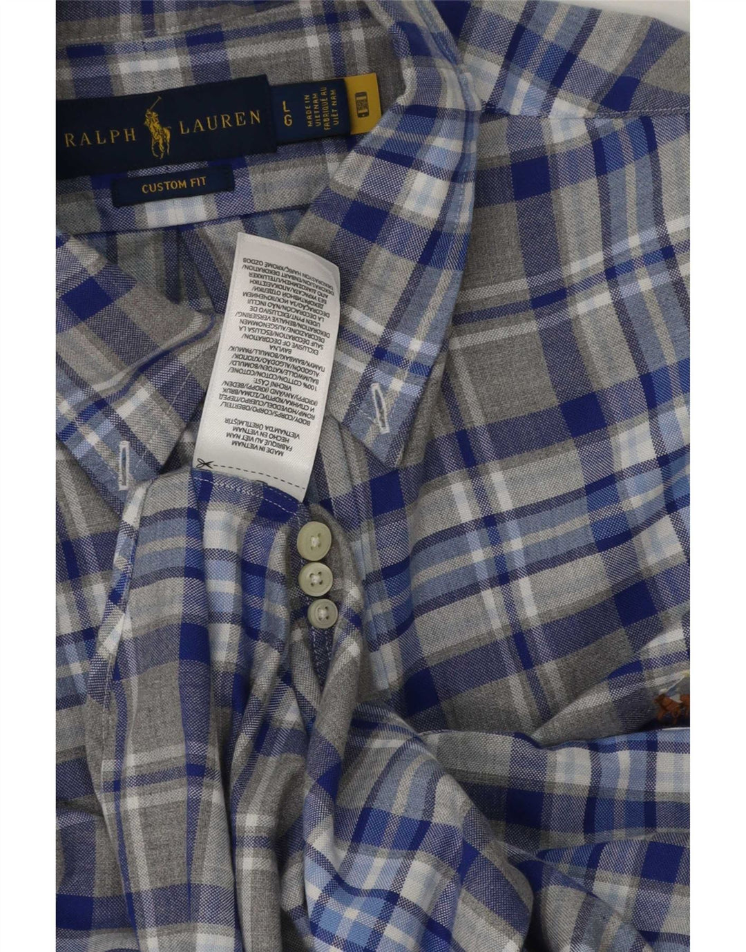 Ralph Lauren Mens Custom Fit Shirt Large Grey Check Cotton