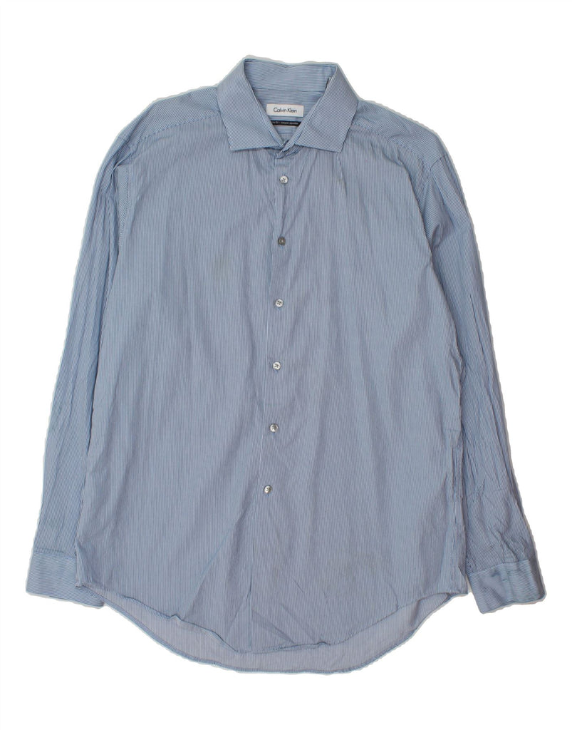CALVIN KLEIN Mens Slim Fit Shirt Size 16 1/2 Large Blue Pinstripe Cotton Vintage Calvin Klein and Second-Hand Calvin Klein from Messina Hembry 