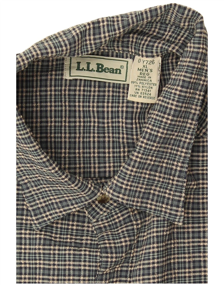 L.L.Bean Mens Flannel Shirt XL Green Check Polyester