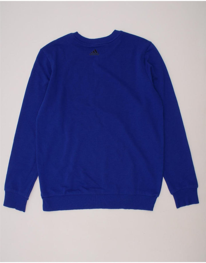 ADIDAS Boys Graphic Sweatshirt Jumper 13-14 Years Blue Cotton Vintage Adidas and Second-Hand Adidas from Messina Hembry 