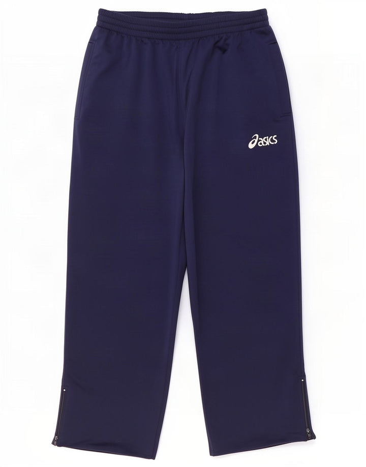 Asics Mens Crop Tracksuit Trousers Large Navy Blue Polyester