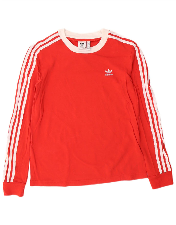 Adidas Womens Top Long Sleeve UK 10 Small Red Striped Cotton