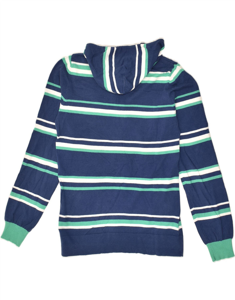 BENETTON Womens Hooded Cardigan Sweater UK 12 Medium Blue Striped Cotton | Vintage Benetton | Thrift | Second-Hand Benetton | Used Clothing | Messina Hembry 