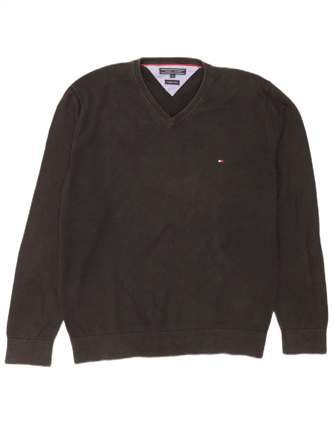 Tommy Hilfiger Mens V-Neck Jumper Sweater Large Black Cotton