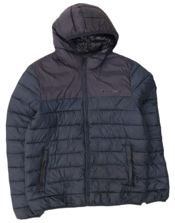 Champion Mens Hooded Padded Jacket UK 42 XL Navy Blue Colourblock