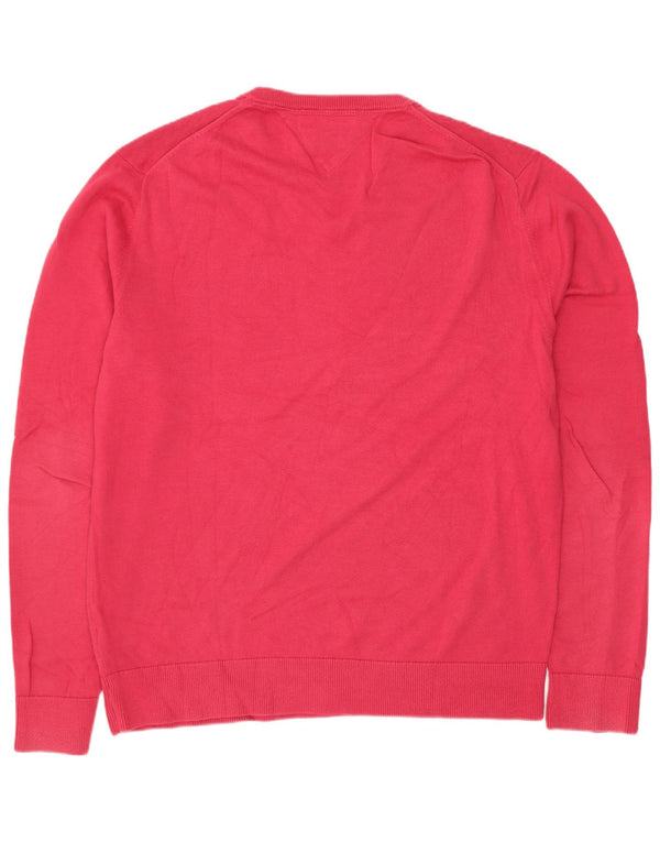 Tommy Hilfiger Mens V-Neck Jumper Sweater XL Pink Cotton