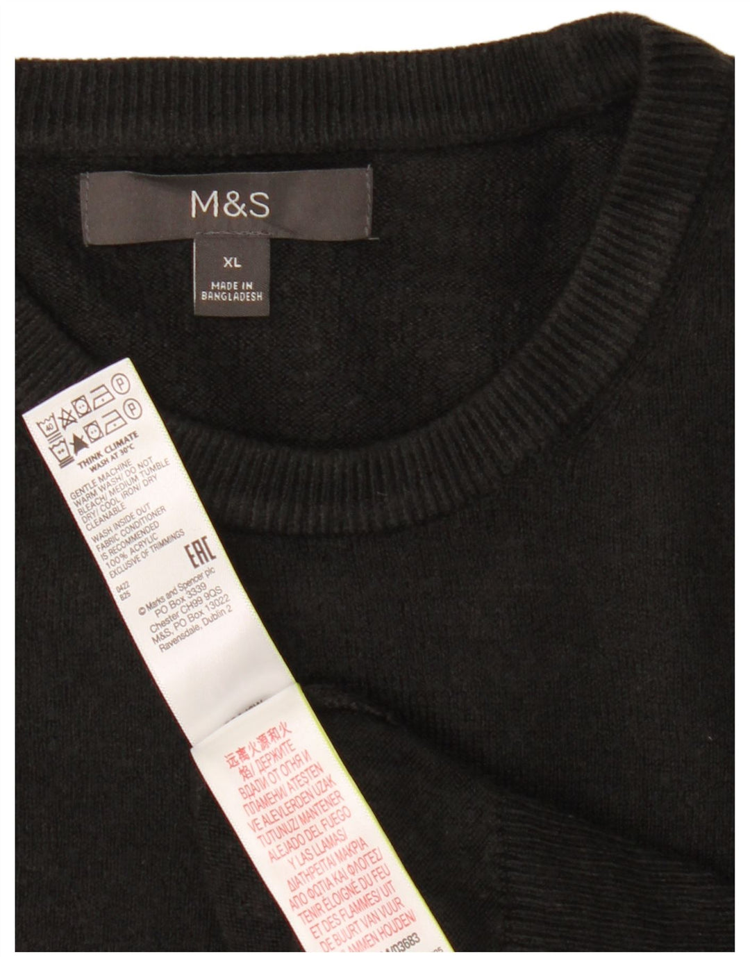 Marks & Spencer Mens Crew Neck Jumper Sweater XL Black Acrylic